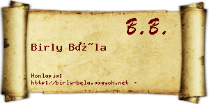 Birly Béla névjegykártya